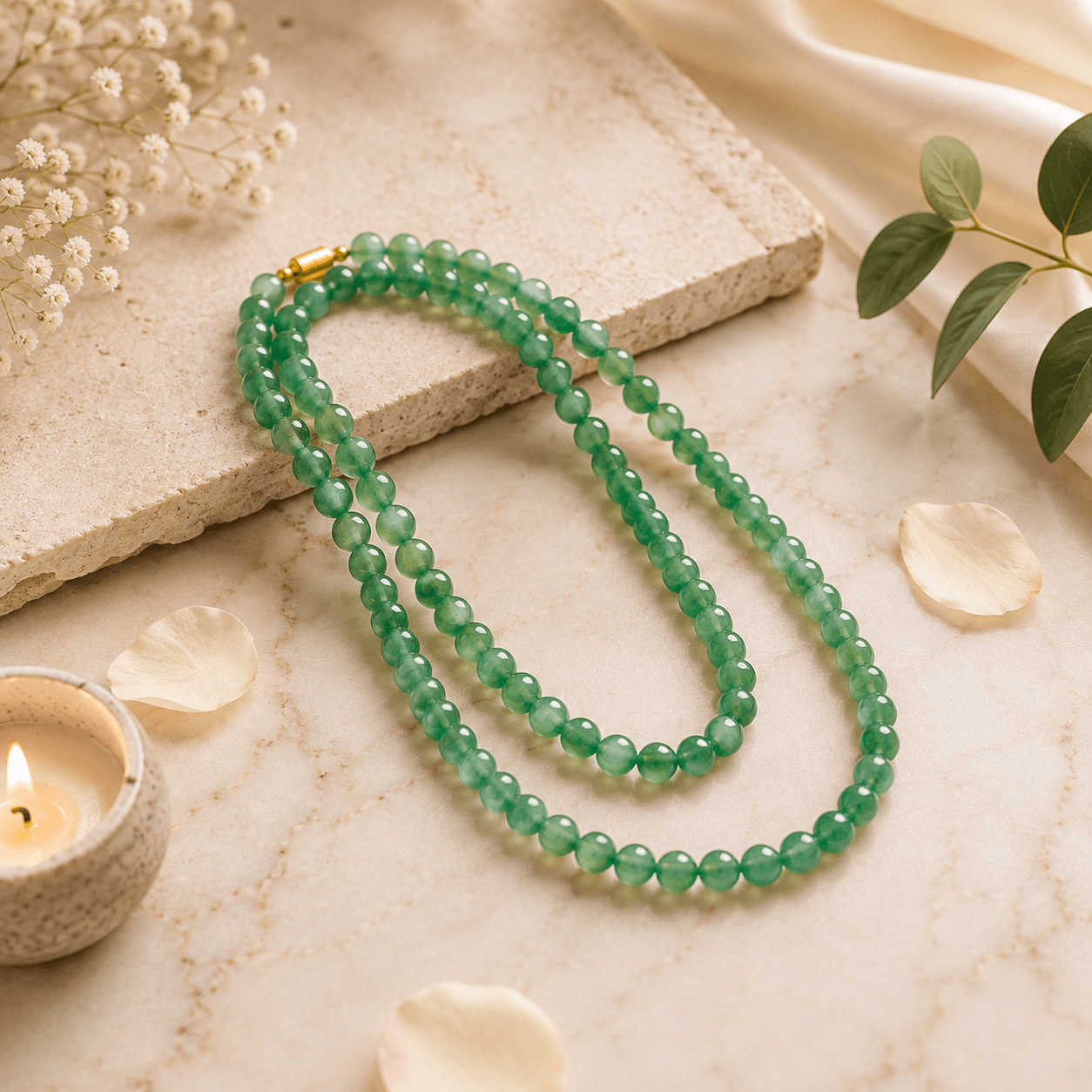 Elegant Green Aventurine Mala - 8mm, 108 Bead Design