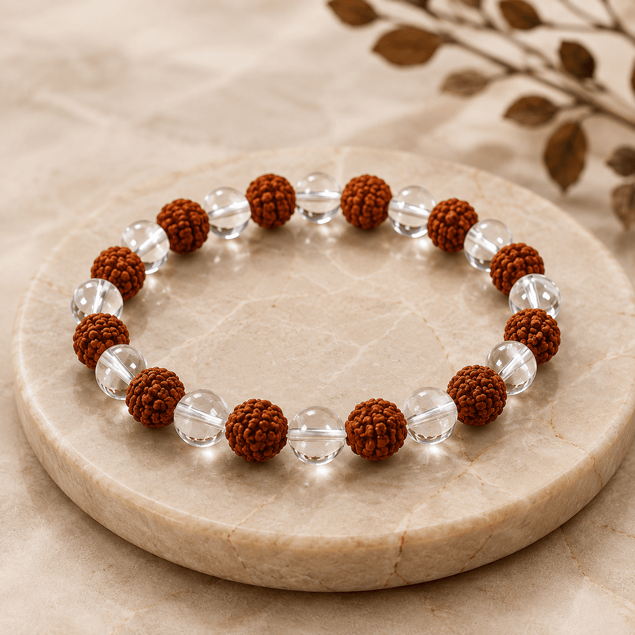 Clear Quartz and Rudraksha Energy Bracelet – 8 MM