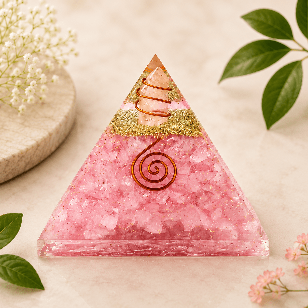 Elegant Rose Quartz Healing Pyramid