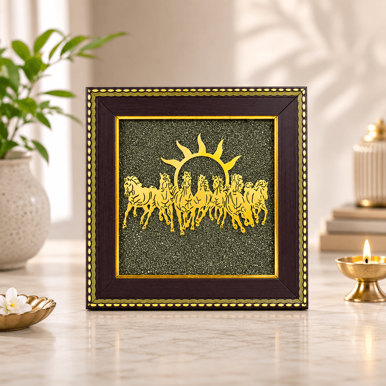 7 Horses in Raw Pyrite Frame for Career Success