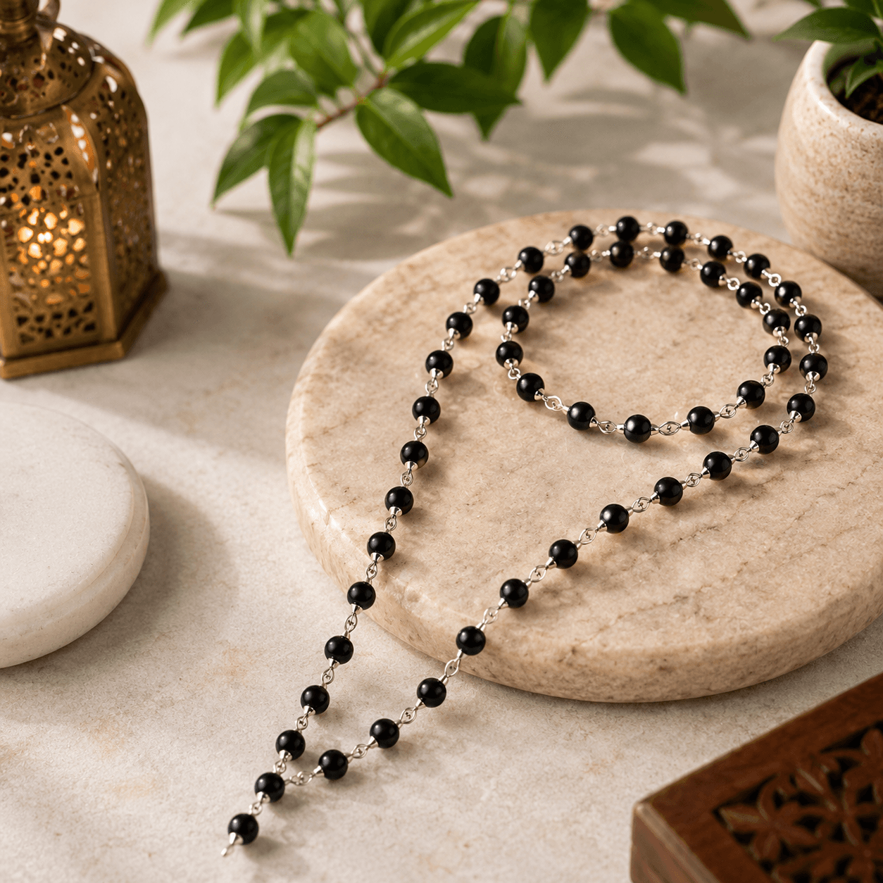 Karungali Wood Mala – Silver Capped 54+1 Beads for Meditation