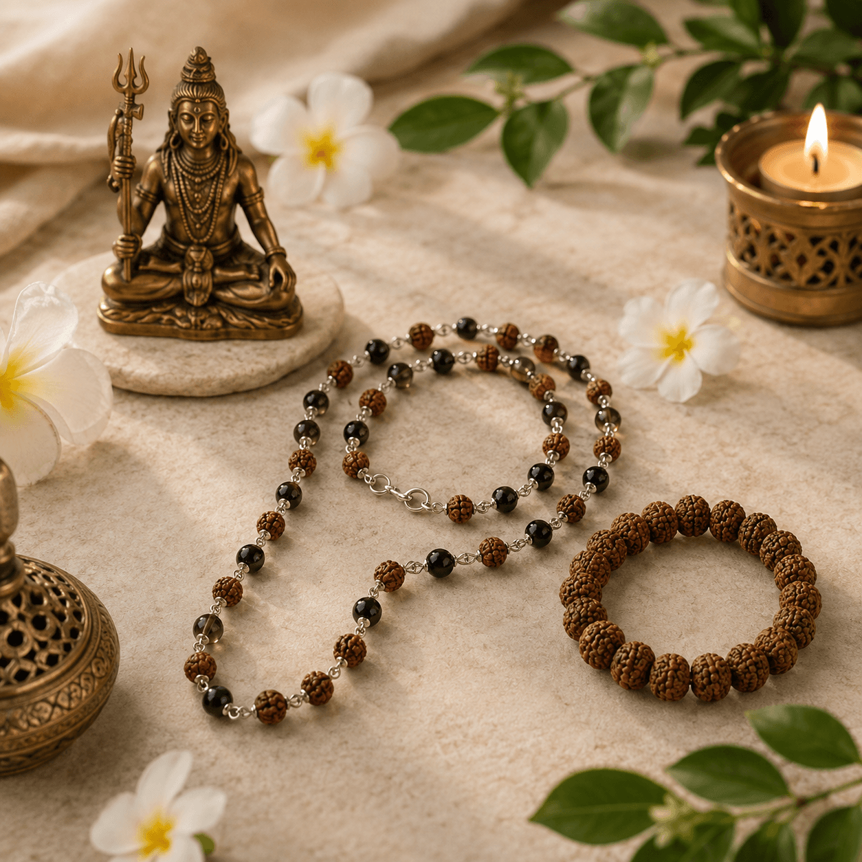 Rudraksha & Karungali Mala Set with Complimentary 7 Mukhi Bracelet