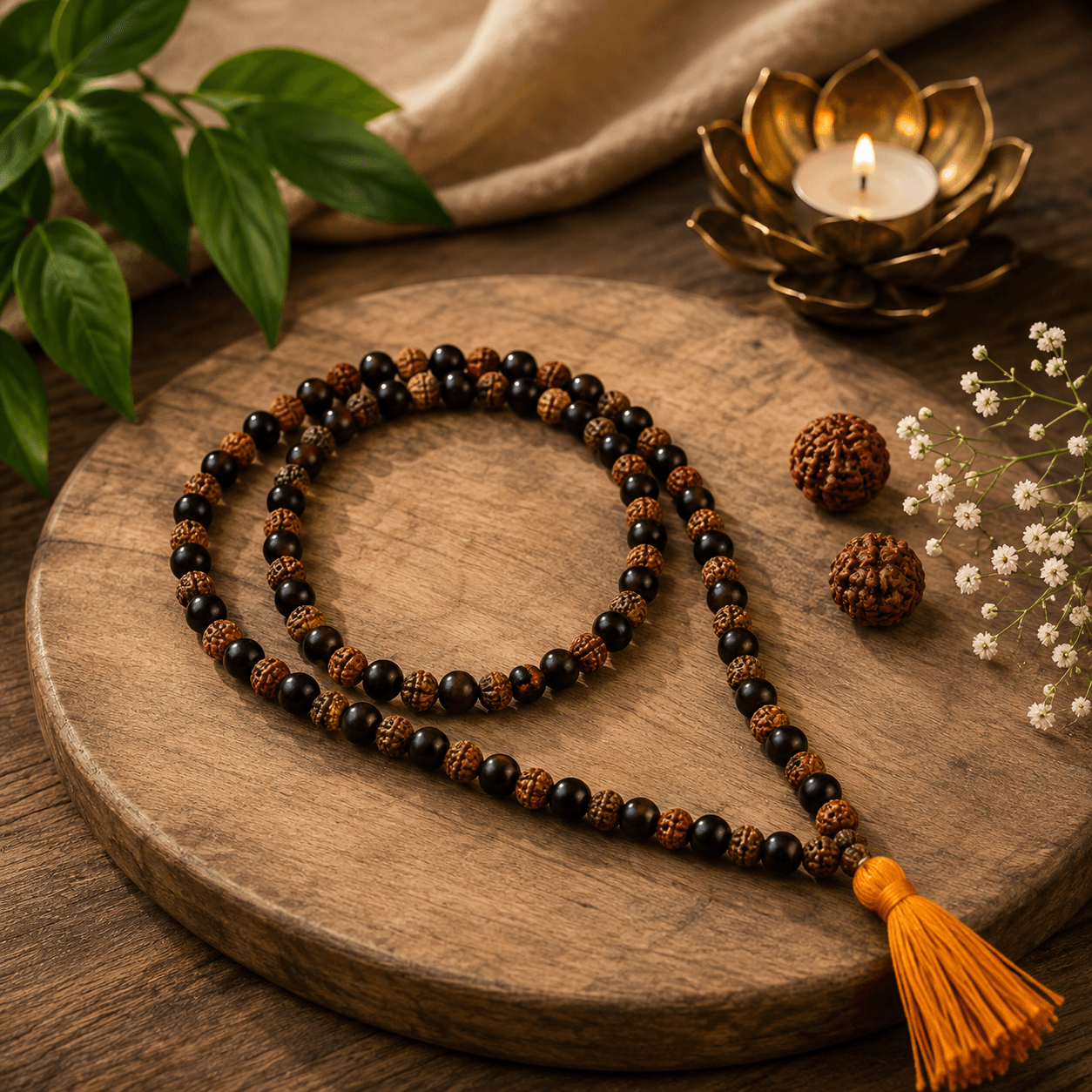 Serene Harmony Rudraksha & Karungali Mala - 8mm Beads