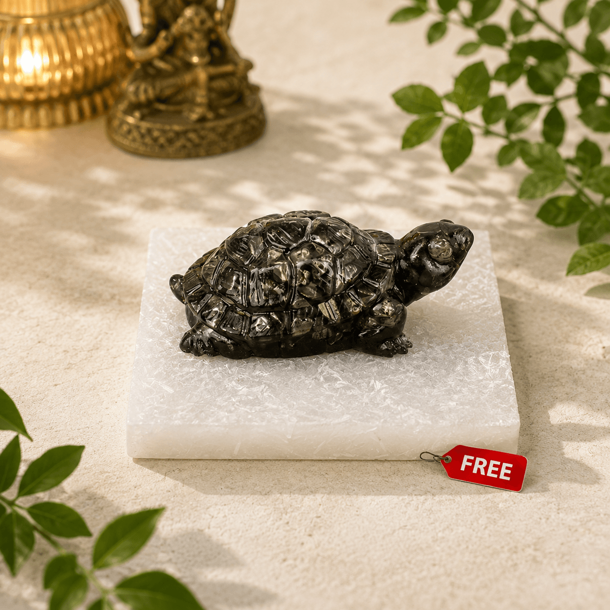 Vastu Pyrite Tortoise With Complimentary Selenite Plate