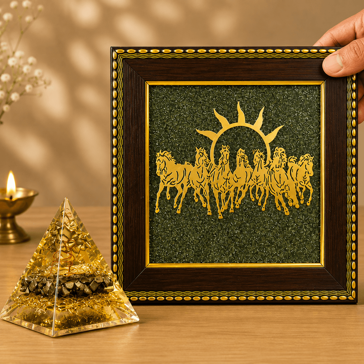 7 Horses on Raw Pyrite Frame with Complimentary Money Magnet