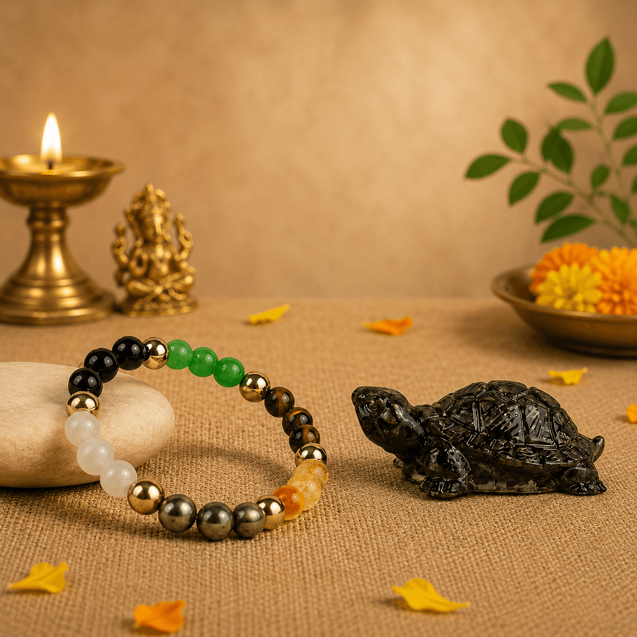 Dhan Lakshmi Prosperity Bracelet with Vastu Pyrite Tortoise