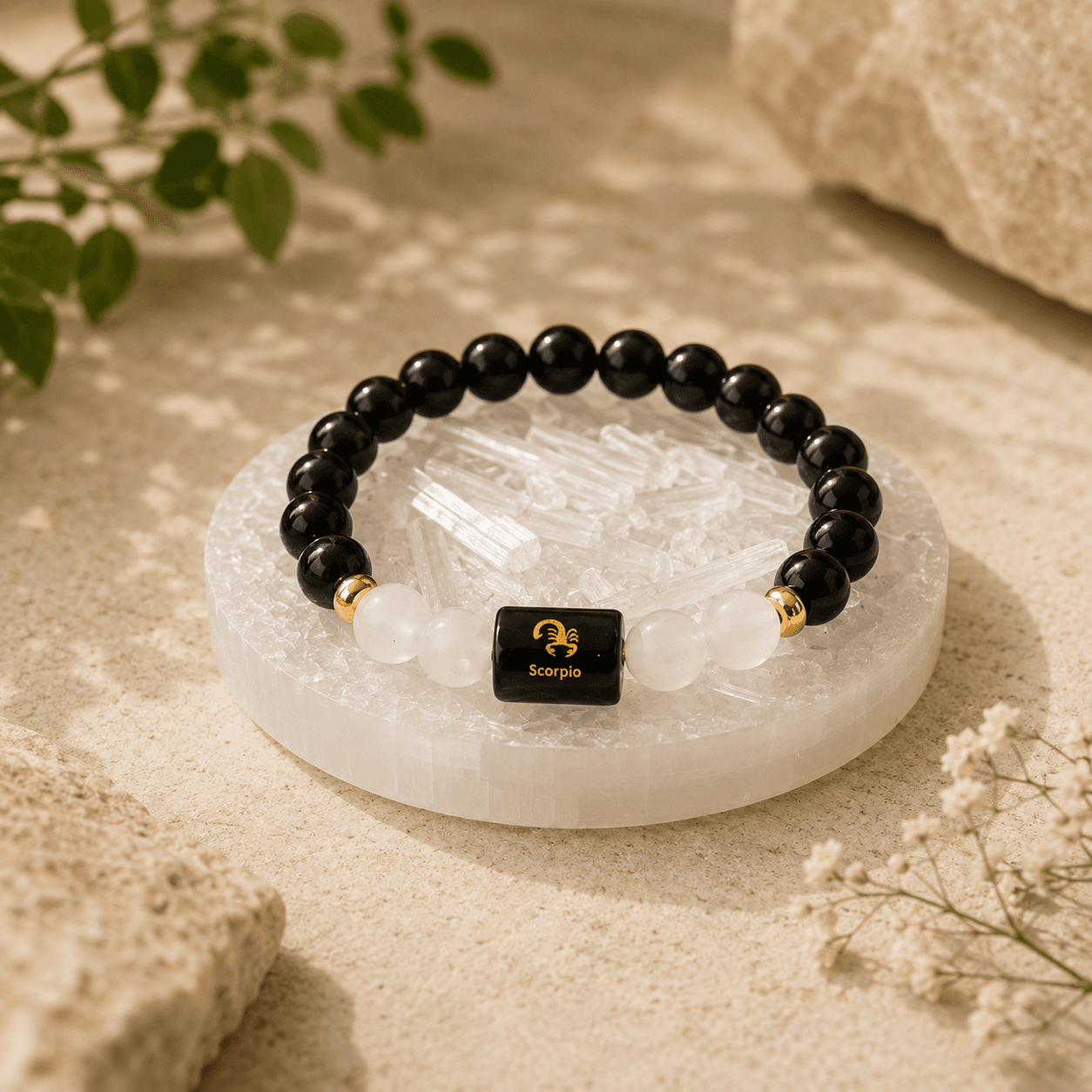 Scorpio Zodiac Black Obsidian & Milky Quartz Energy Bracelet