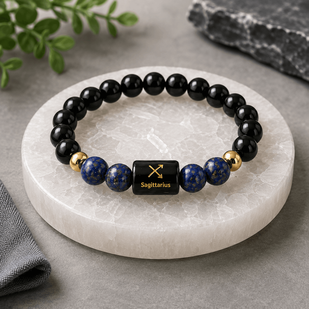 Sagittarius Zodiac Black Obsidian & Lapis Lazuli Gemstone Bracelet