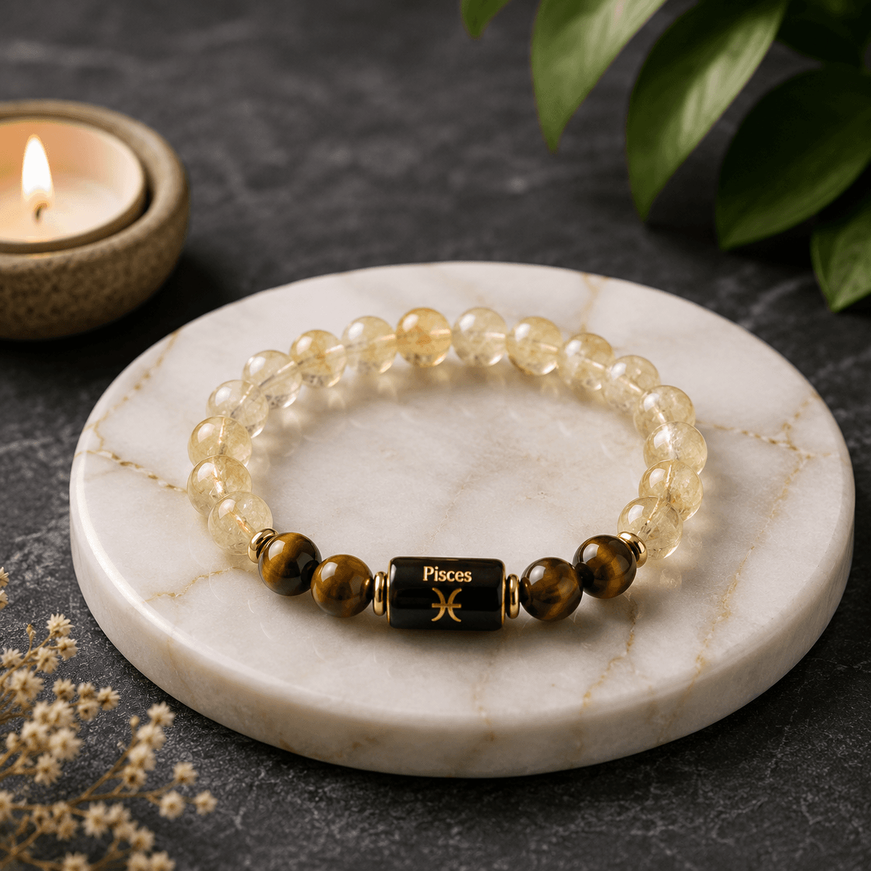 Pisces Zodiac Citrine and Tiger Eye Energy Bracelet