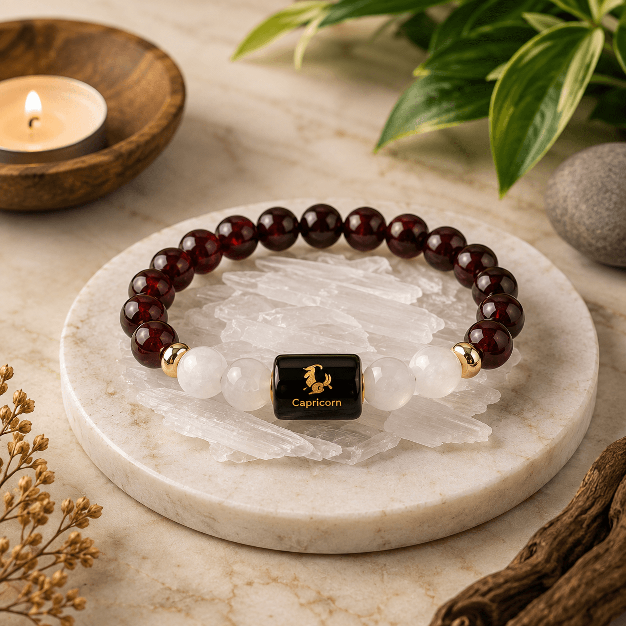 Capricorn Zodiac Garnet & Milky Quartz Power Bracelet