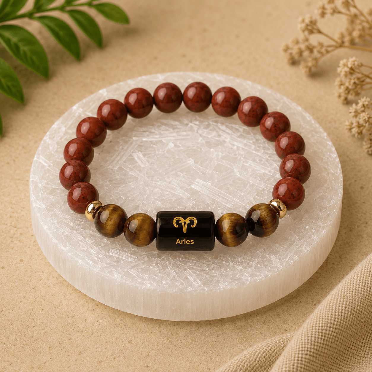 Aries Zodiac Red Jasper & Tiger Eye Energy Bracelet