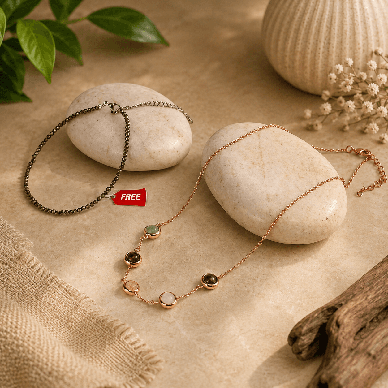 Dhan Yog Wealth Necklace with Gifted Raw Pyrite Anklet