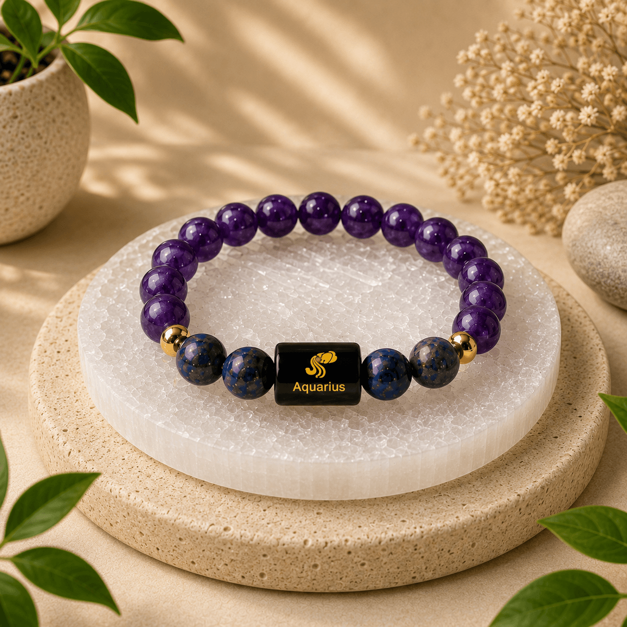 Aquarius Zodiac Amethyst & Lapis Lazuli Energy Bracelet