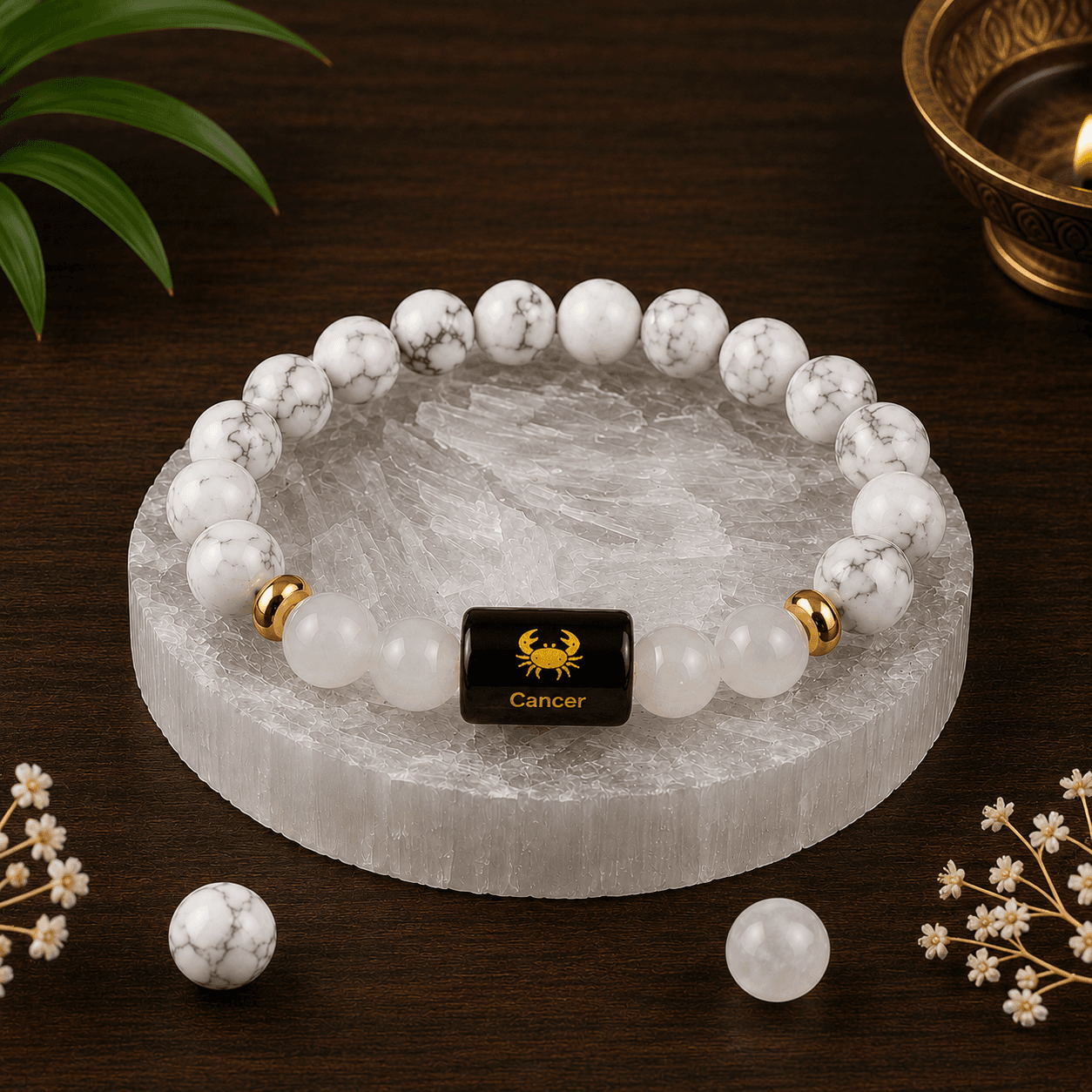 Cancer Zodiac Howlite & Milky Quartz Healing Bracelet