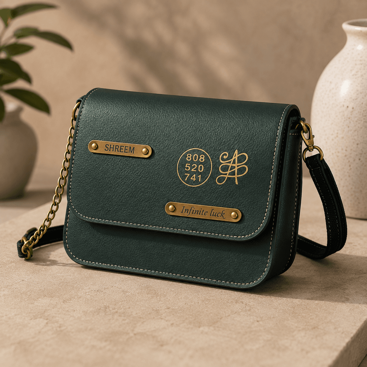Dark Green Zibu Wealth Symbol Women’s Sling Bag