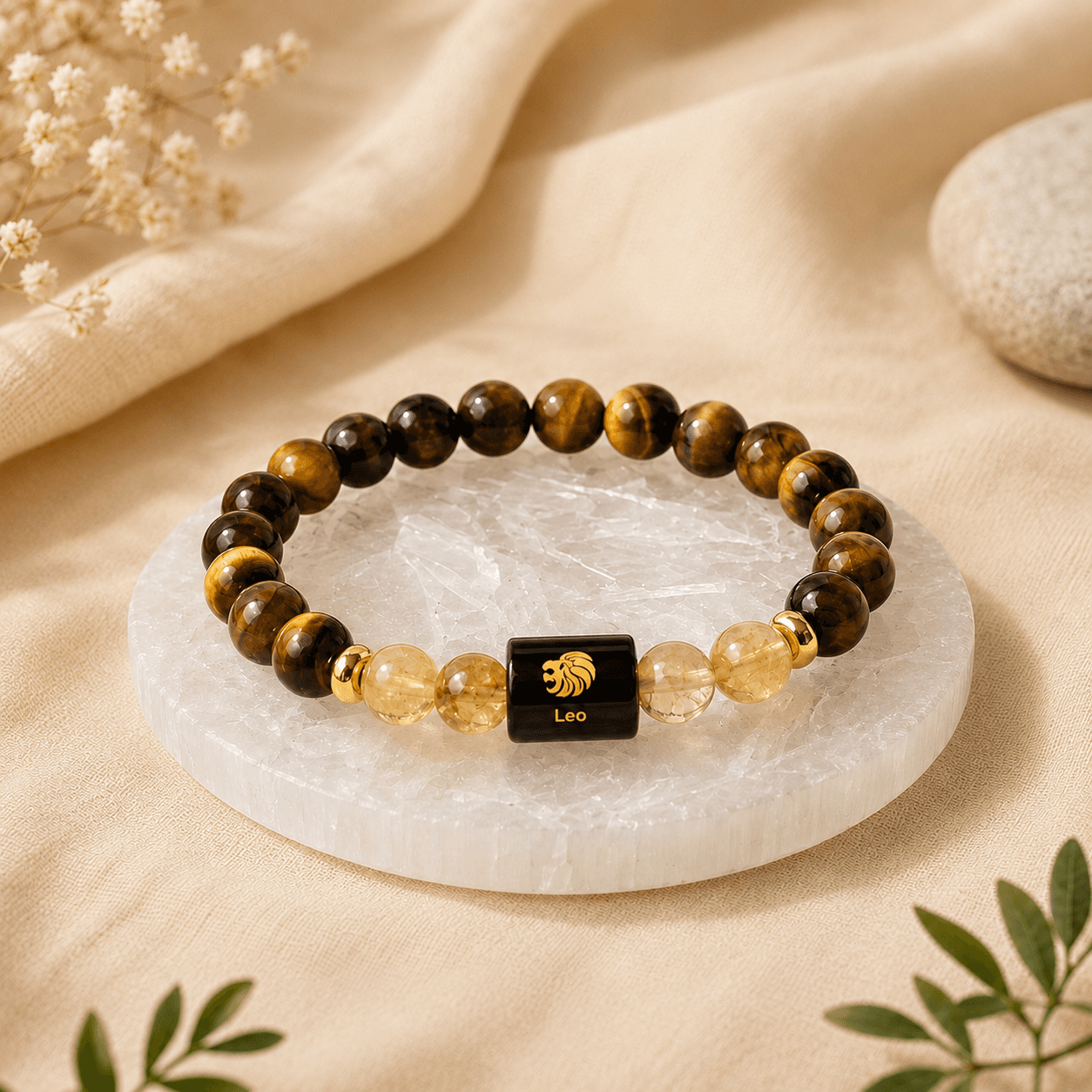 Leo Zodiac Tiger Eye and Citrine Empowerment Bracelet