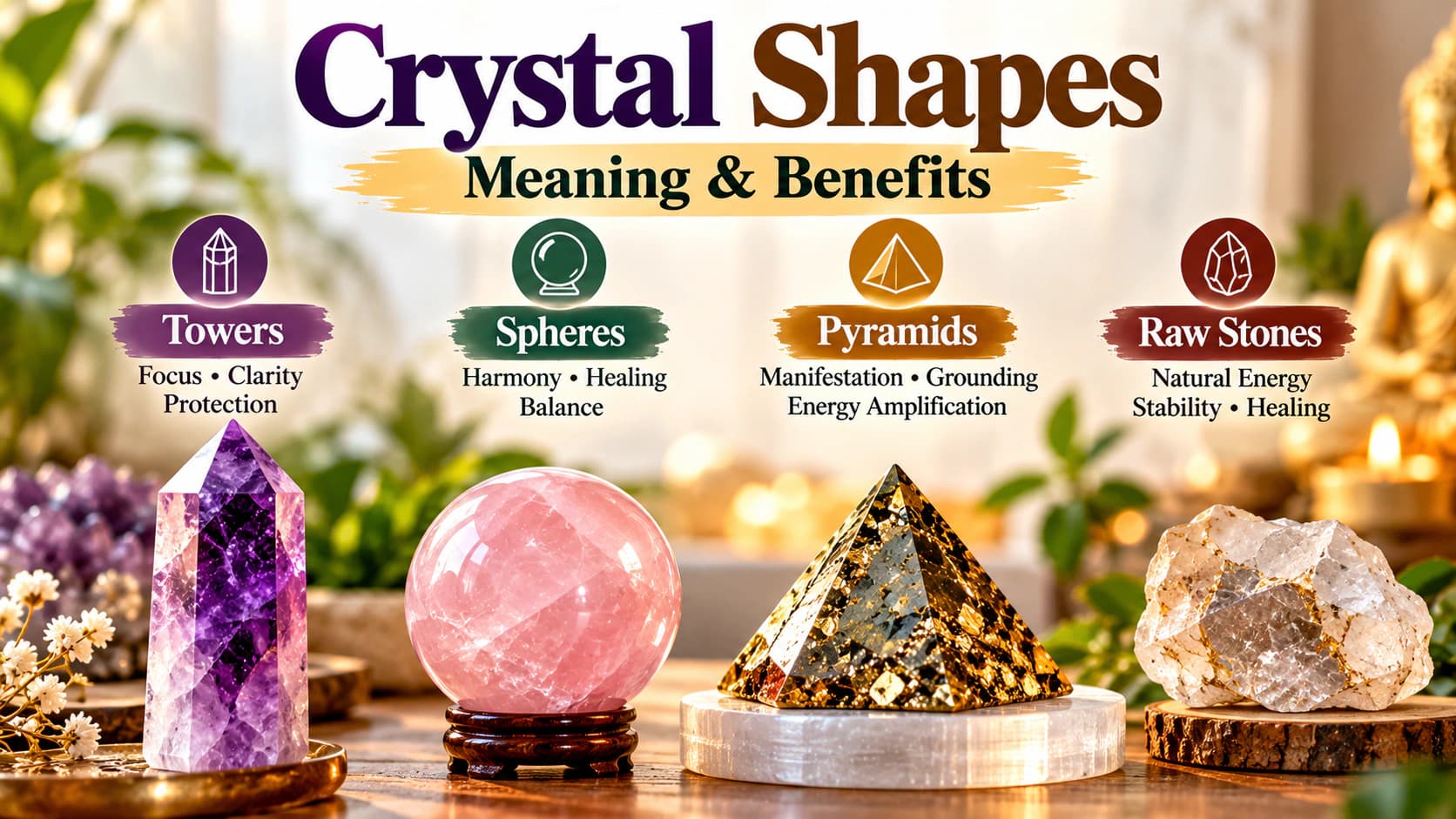 Crystal Shapes Meaning: Towers, Spheres, Pyramids & Raw Stones