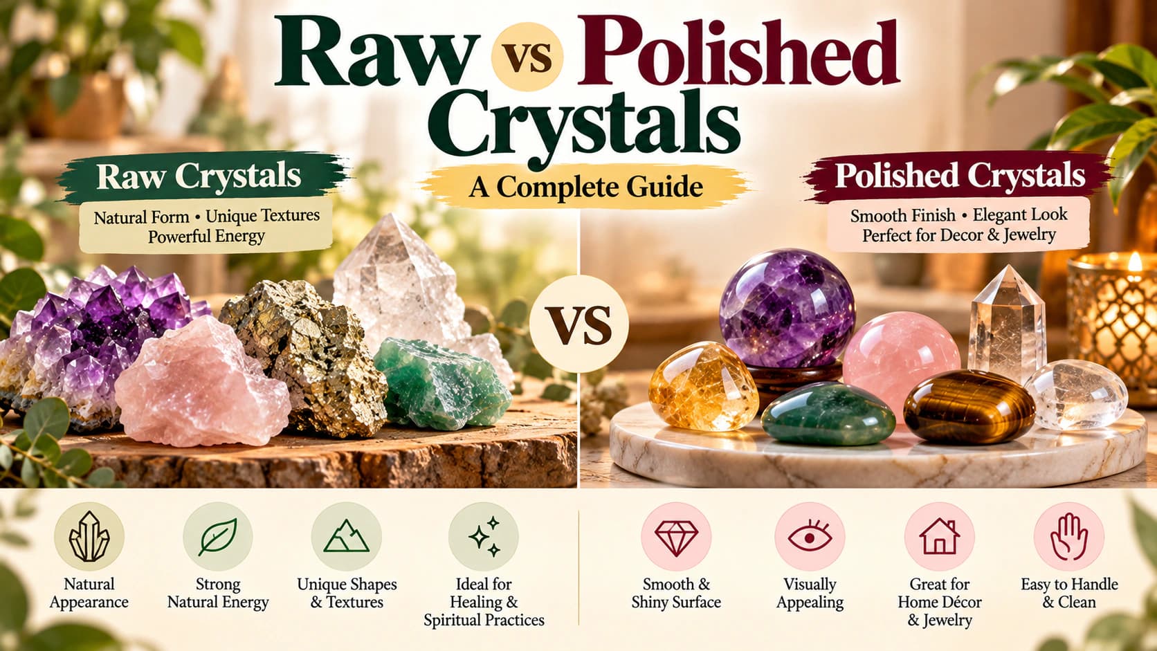 Raw vs Polished Crystals: Appearance, Care & How to Choose