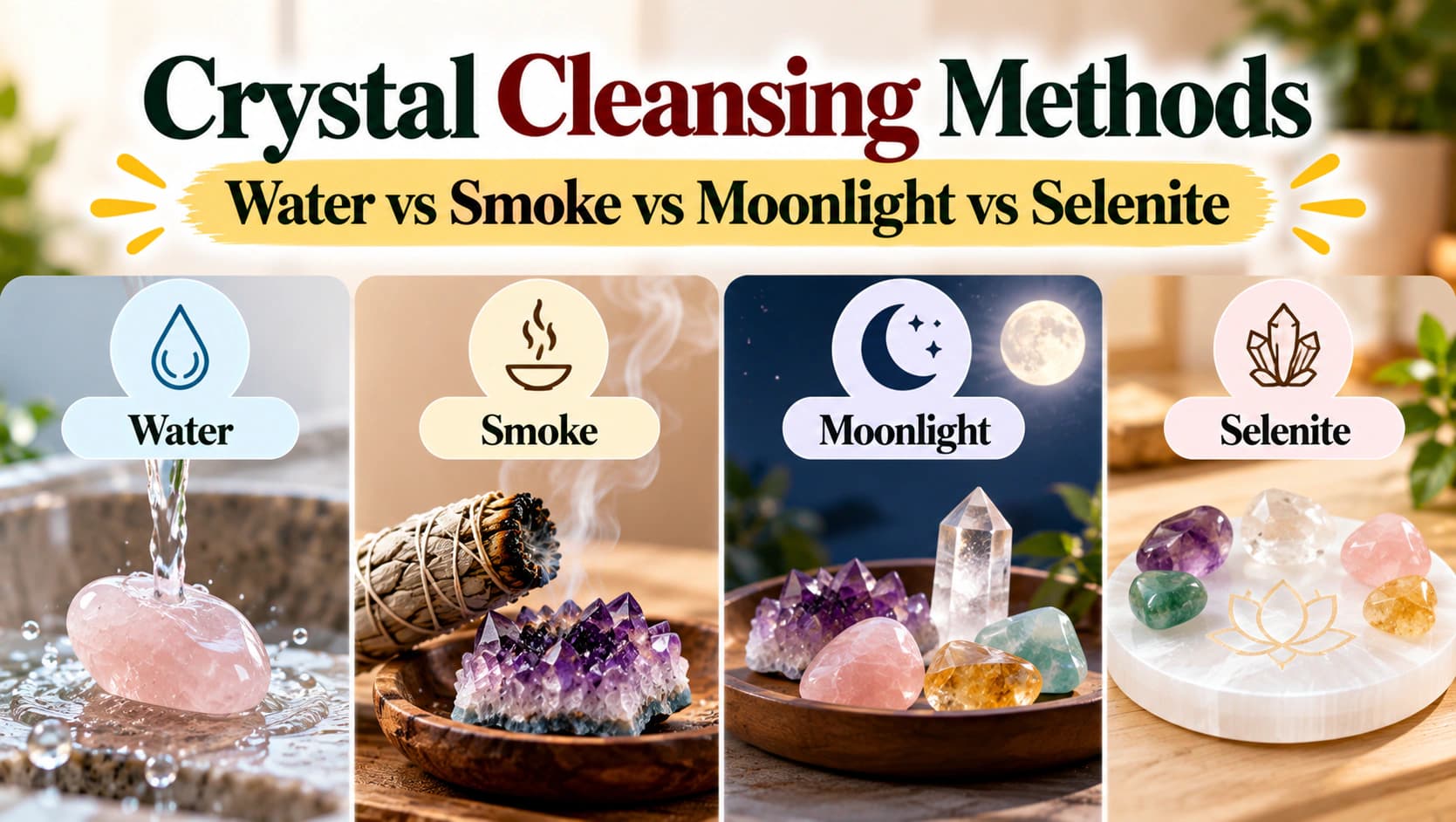 Crystal Cleansing Methods Compared: Water, Smoke, Moonlight & Selenite