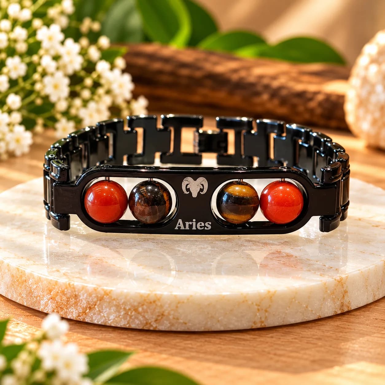 Aries (मेष राशि) Metal Zodiac Bracelet with Free Raw Selenite Plate
