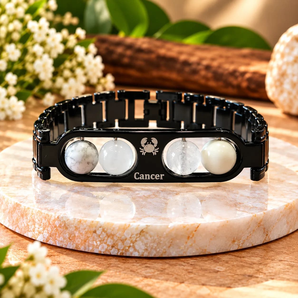 Cancer (कर्क राशि) Metal Zodiac Bracelet with Free Raw Selenite Plate