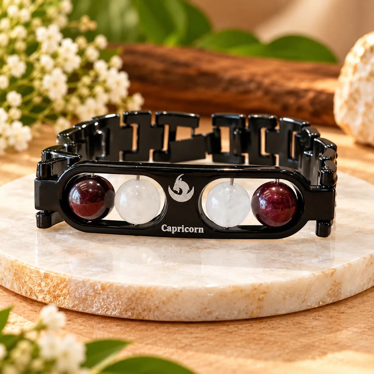 Capricorn (मकर राशि) Metal Zodiac Bracelet with Free Raw Selenite Plate