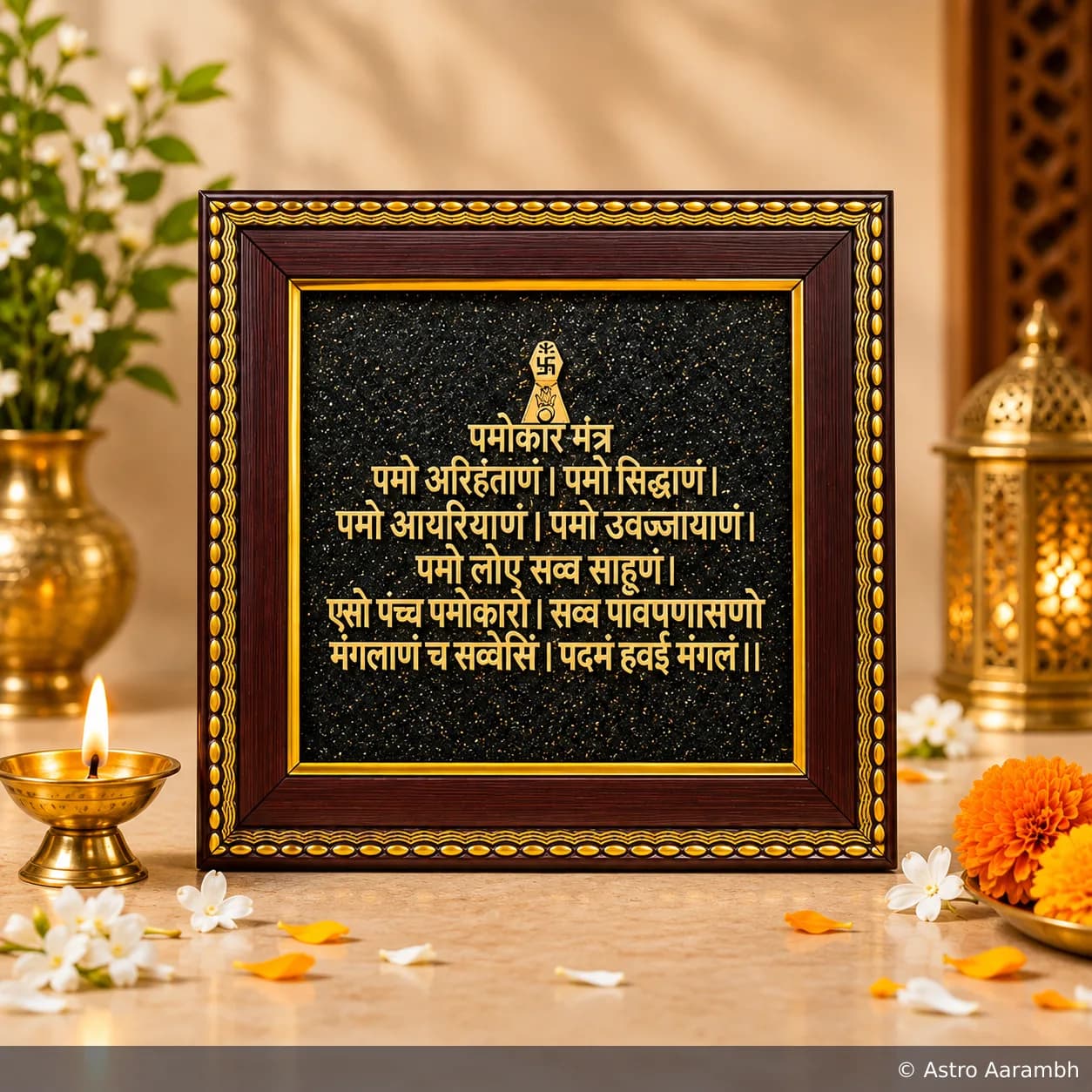 Black Tourmaline-Enhanced Jain Namokar Mantra Frame