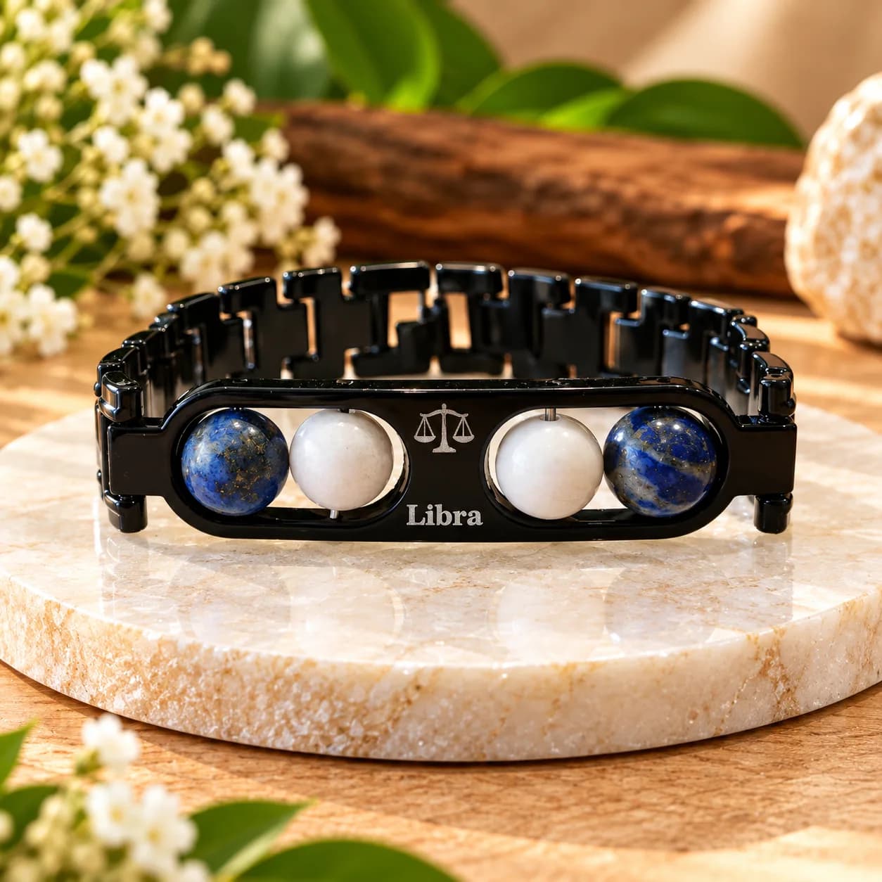 Libra (तुला राशि) Metal Zodiac Bracelet with Free Raw Selenite Plate